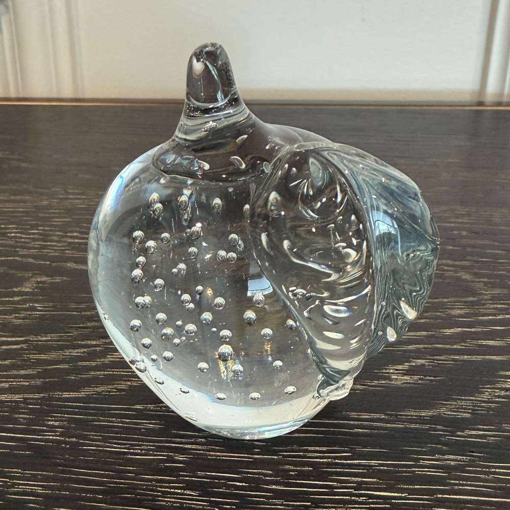 Clear Art Glass Apple With Controlled Bubbles Paperweight